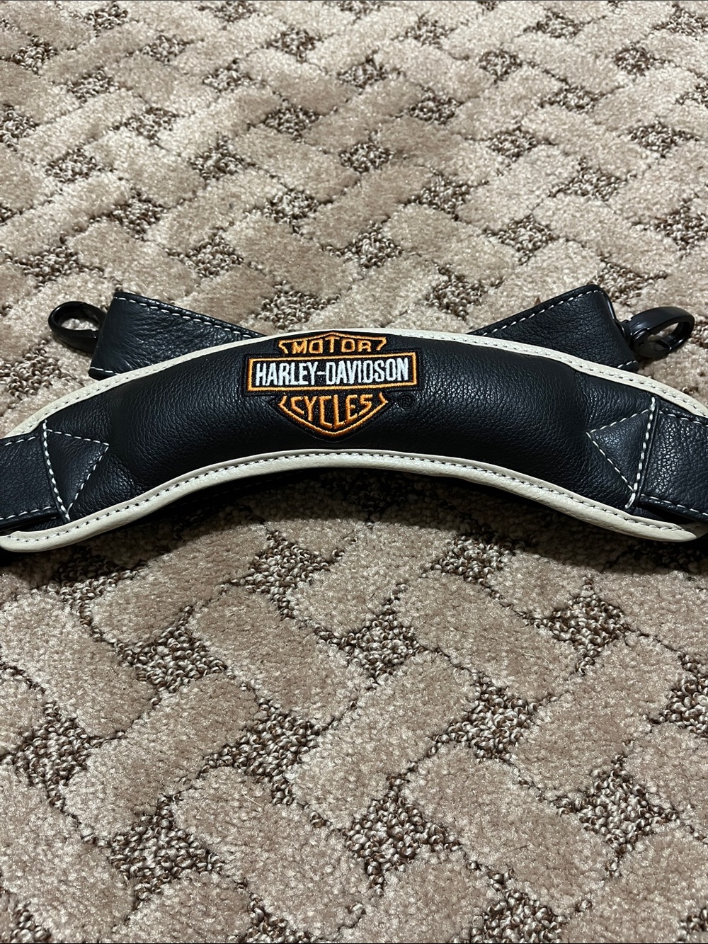 Harley-Davidson Black Leather Shoulder Strap with Cream Trim and Orange Logo